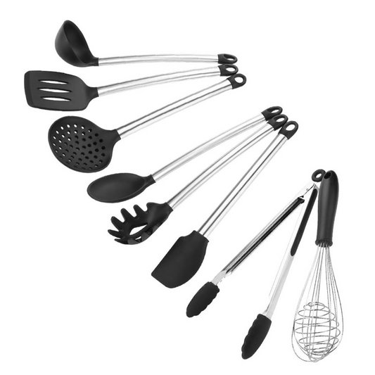 8-Piece Silicone Kitchen Utensil Set with Stainless Steel Handles