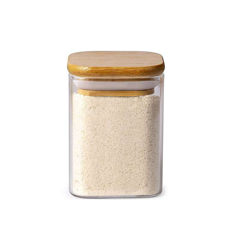 Square Bamboo Lid Glass Spice Jar Set